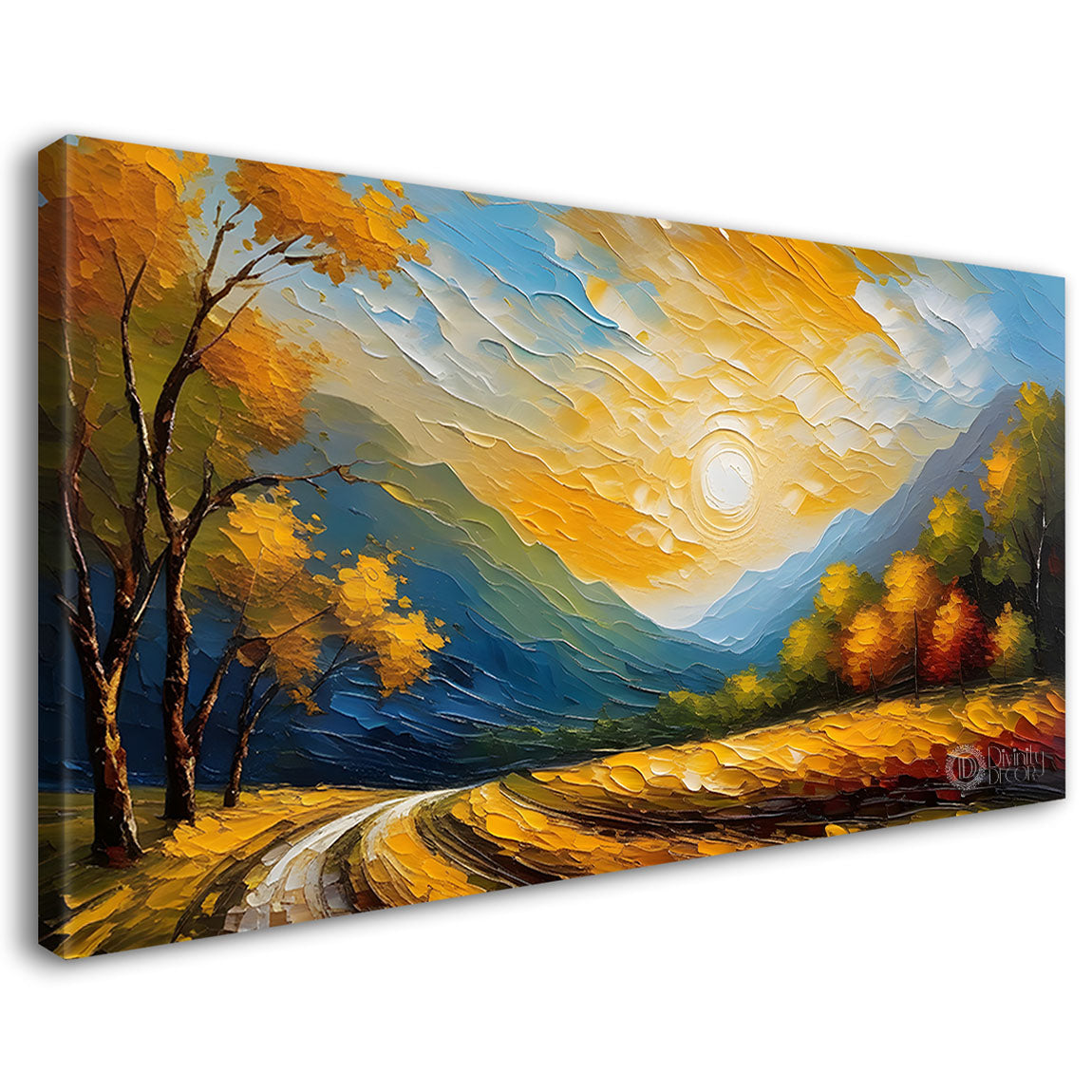 Mountains with sunrise with trees Canvas Painting - Nature Art -658