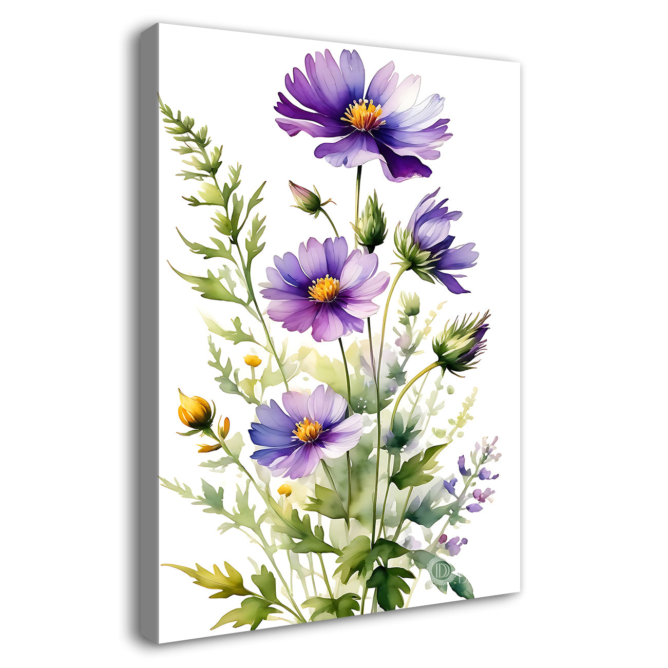 Purple flowers in white textured background painting - Flower-V-659