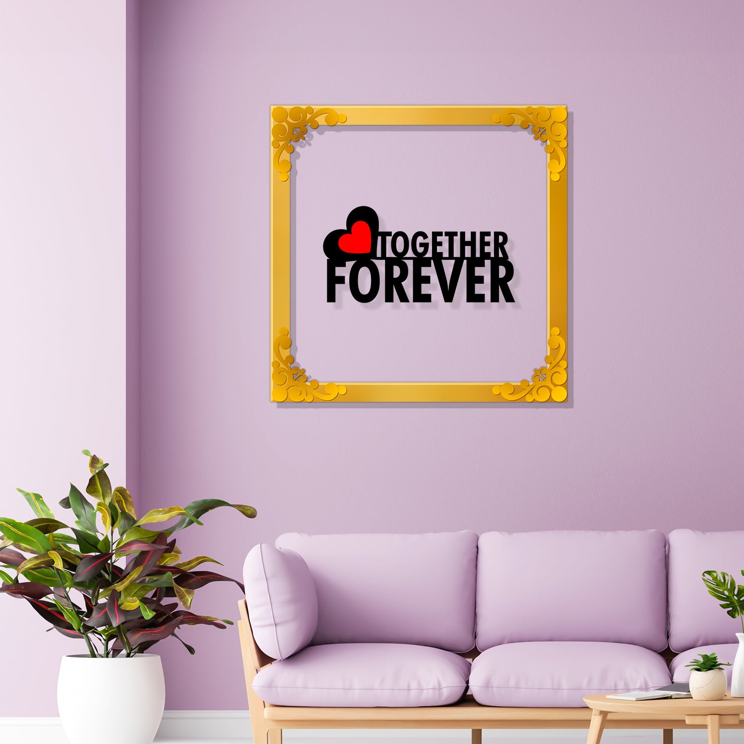 Together forever Golden Plaque for Gifting, Wall Decor Clear UV print with Golden Border-65