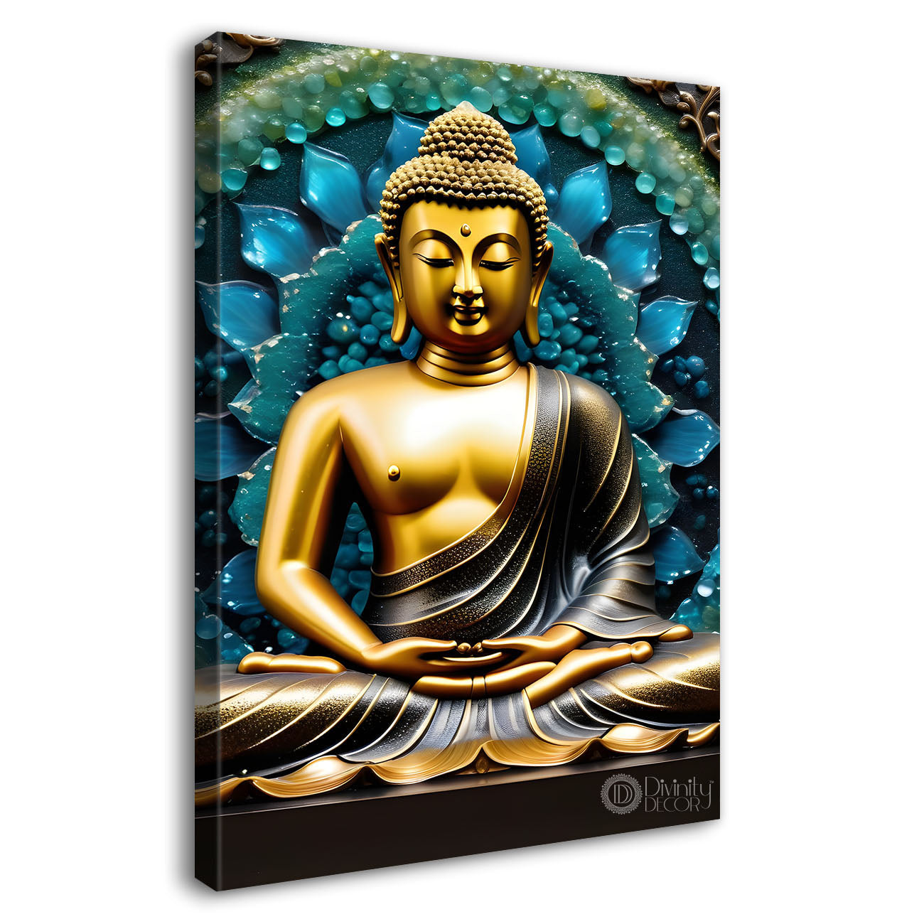 Golden buddha with blue background painting - Buddha-V-65