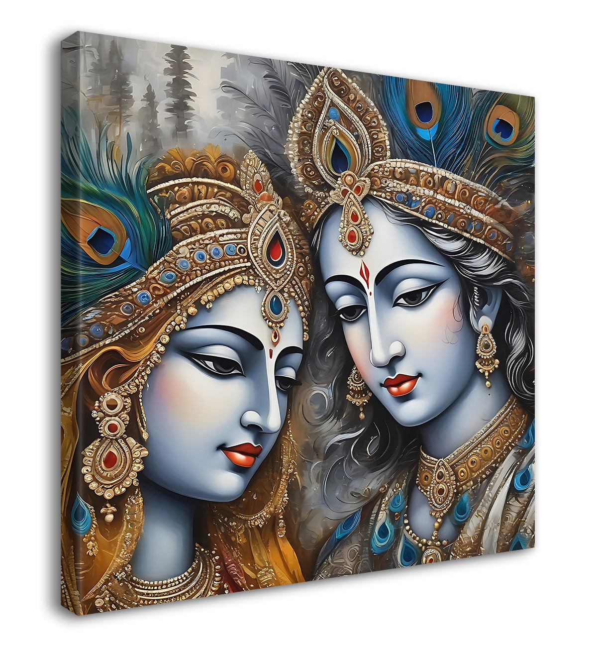 Krishna and Radha with grey and brown textured oil  Canvas Painting 24X24- Design - Krishna-S-65