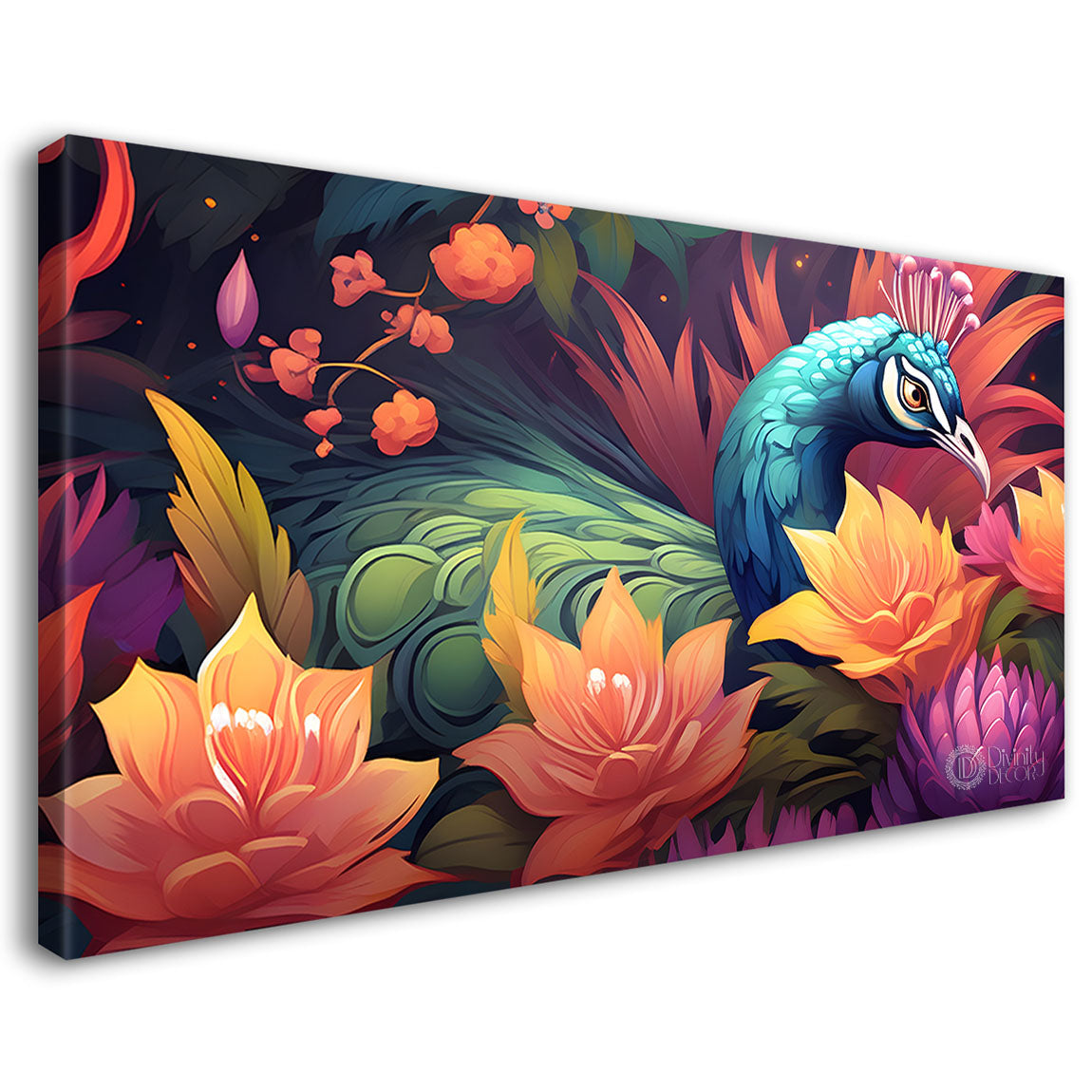 Peacock in bright colors background Canvas Painting - Design - Peacock-66