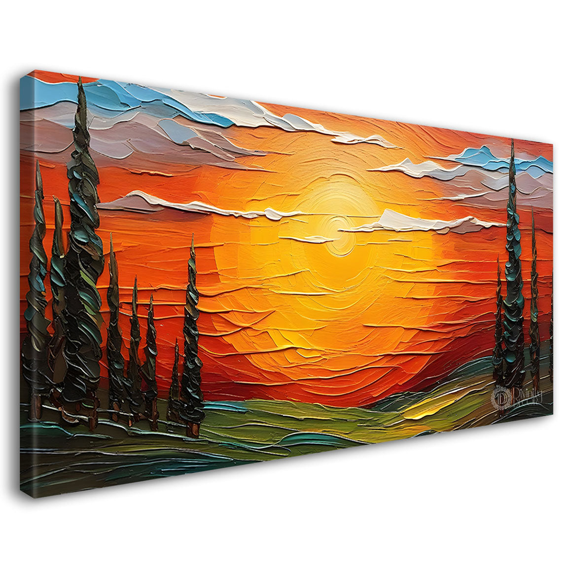 Trees with sunrise painting Canvas Painting - Nature Art -660