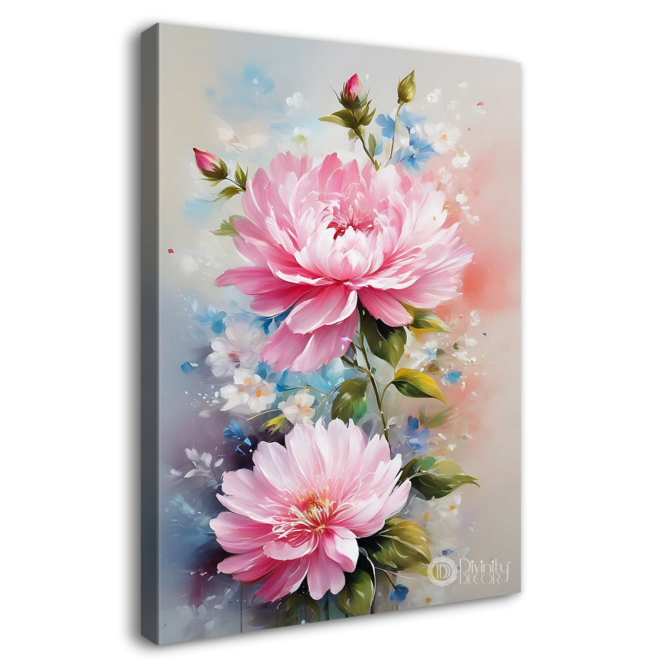 Pink flowers in grey textured background  - Flower-V-660