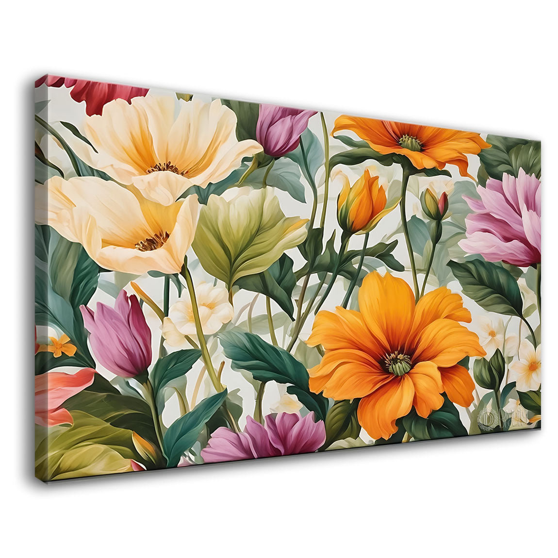 Colorful flowers in light background canvas painting- Flower-661