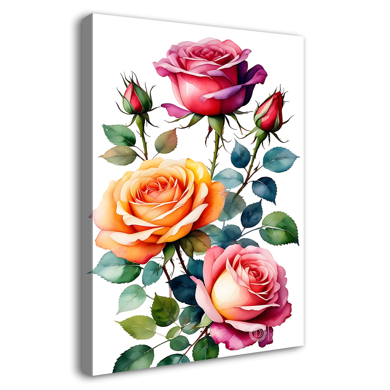 Colourful flowers in white textured background painting- Flower-V-661