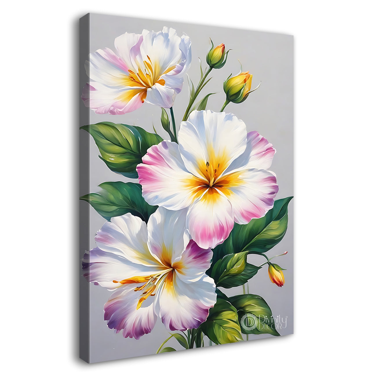 White flowers in blue textured painting - Flower-V-662