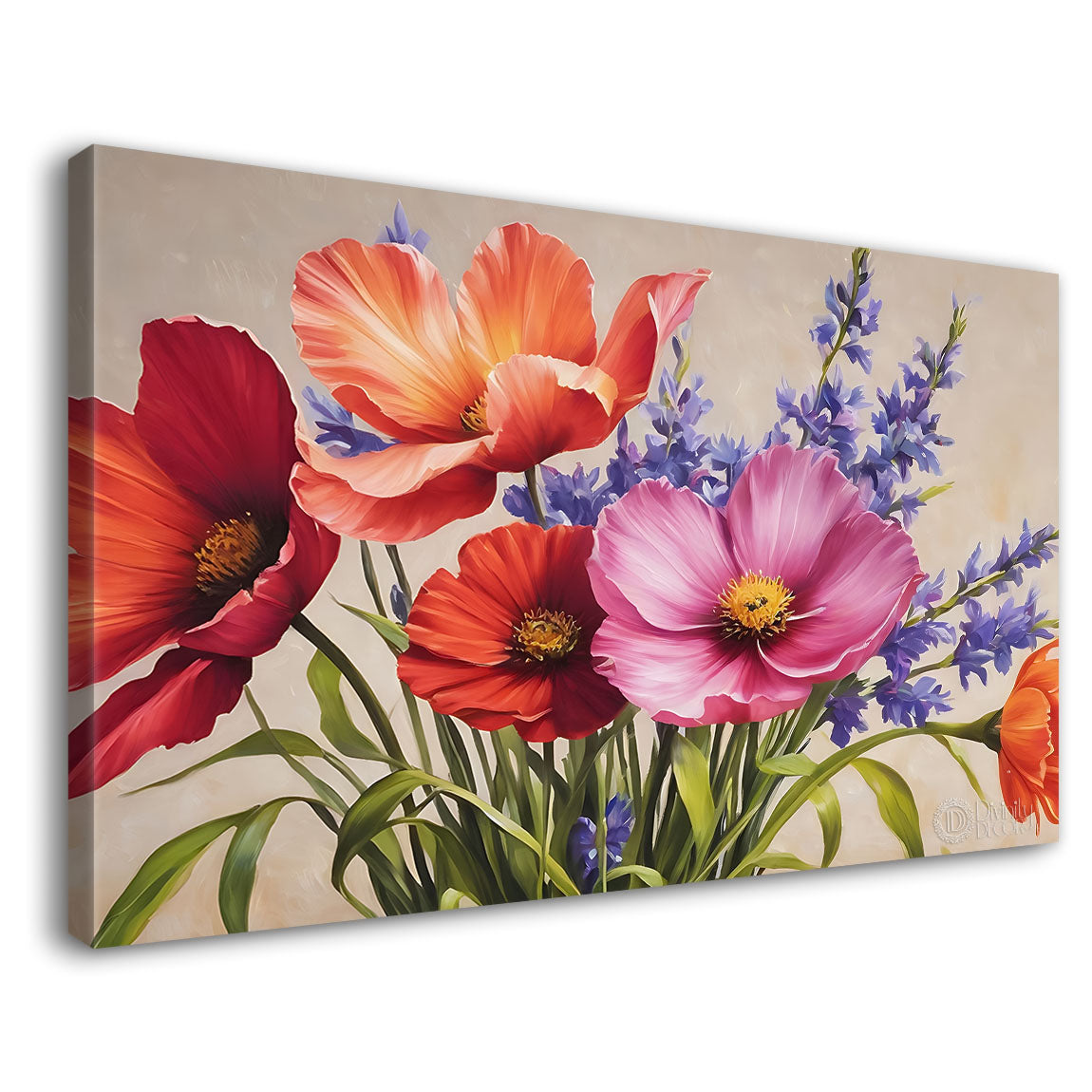 Colorful flowers in light background canvas painting- Flower-664