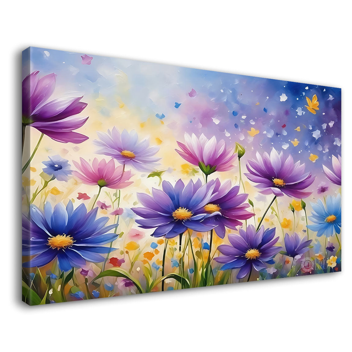 Purple flowers in purple sky background canvas painting- Flower-665