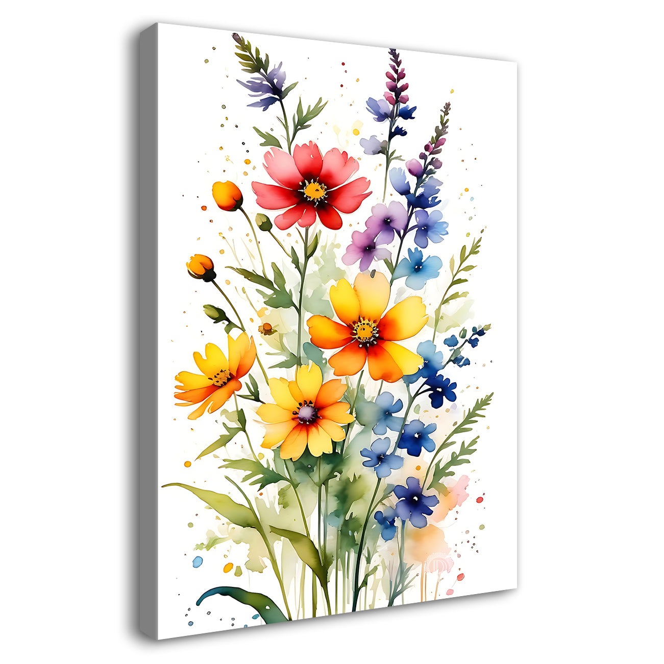Colourful flowers in white textured background painting - Flower-V-665