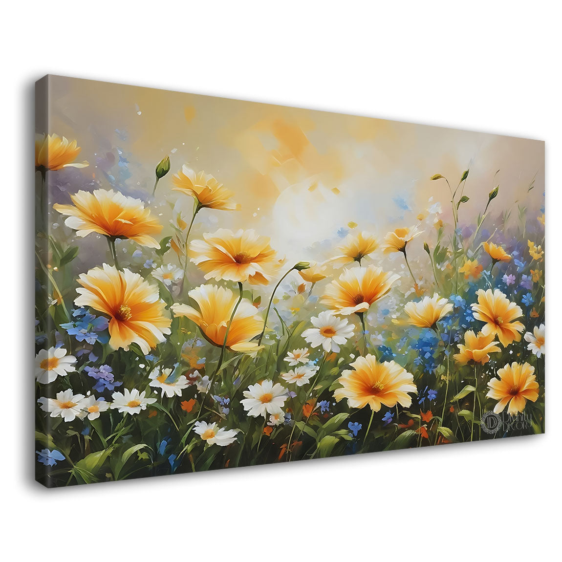 Yellow flowers in light background canvas painting- Flower-666