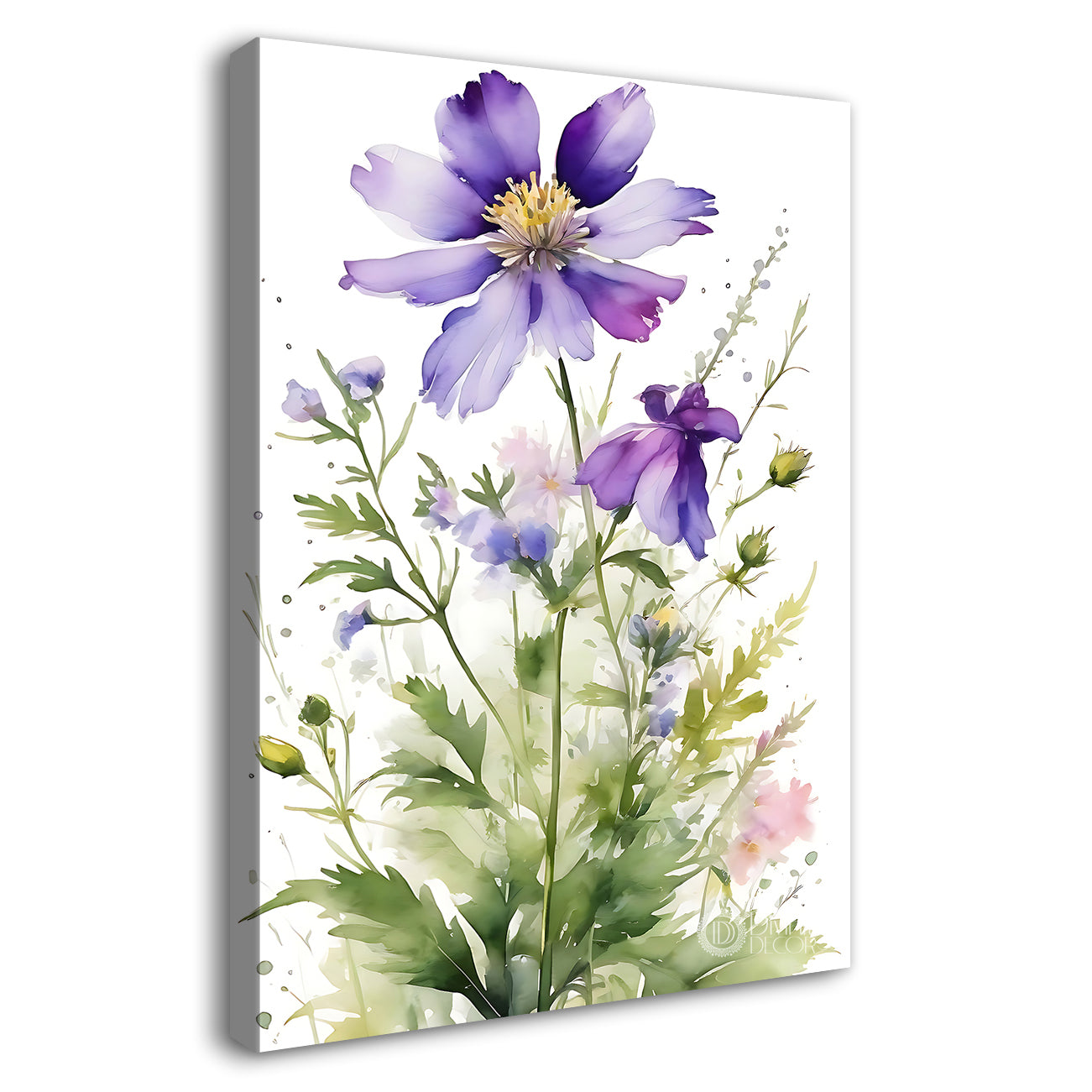 Purple flowers in white textured background painting - Flower-V-666