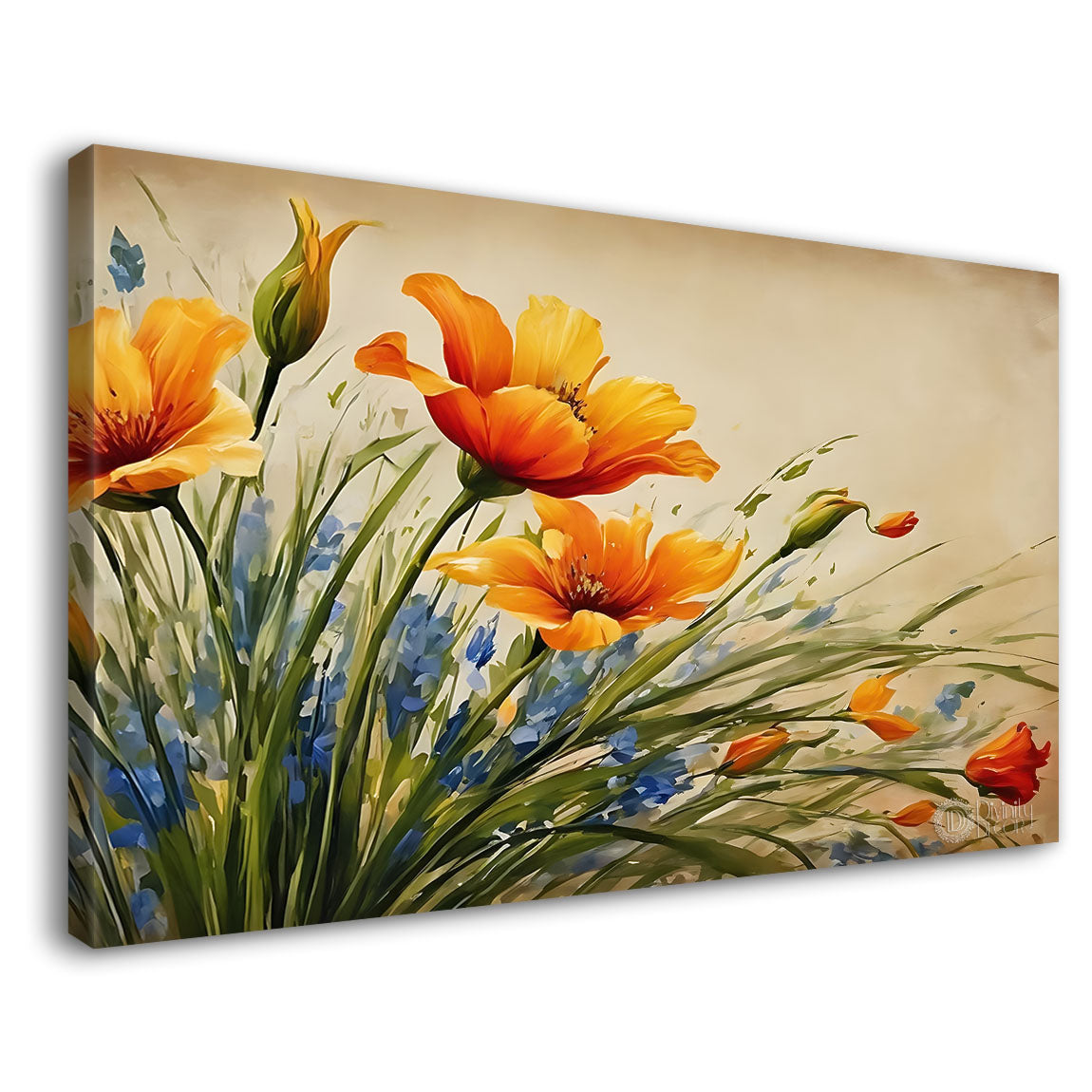 Orange flowers in light background canvas painting- Flower-668