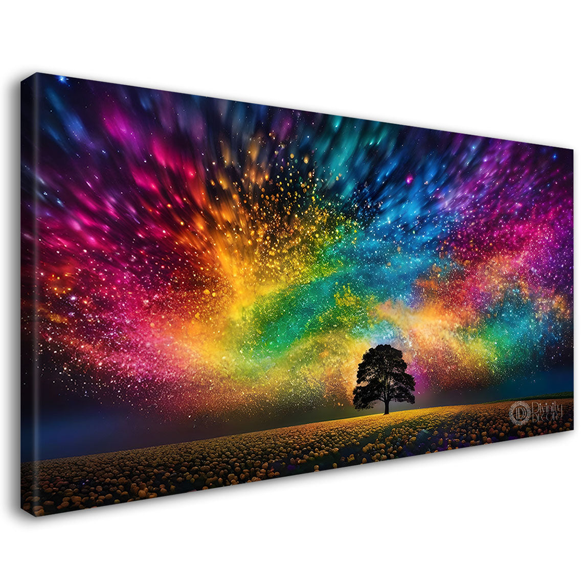 Colorful sky with tree textured painting Canvas Painting - Nature Art -668