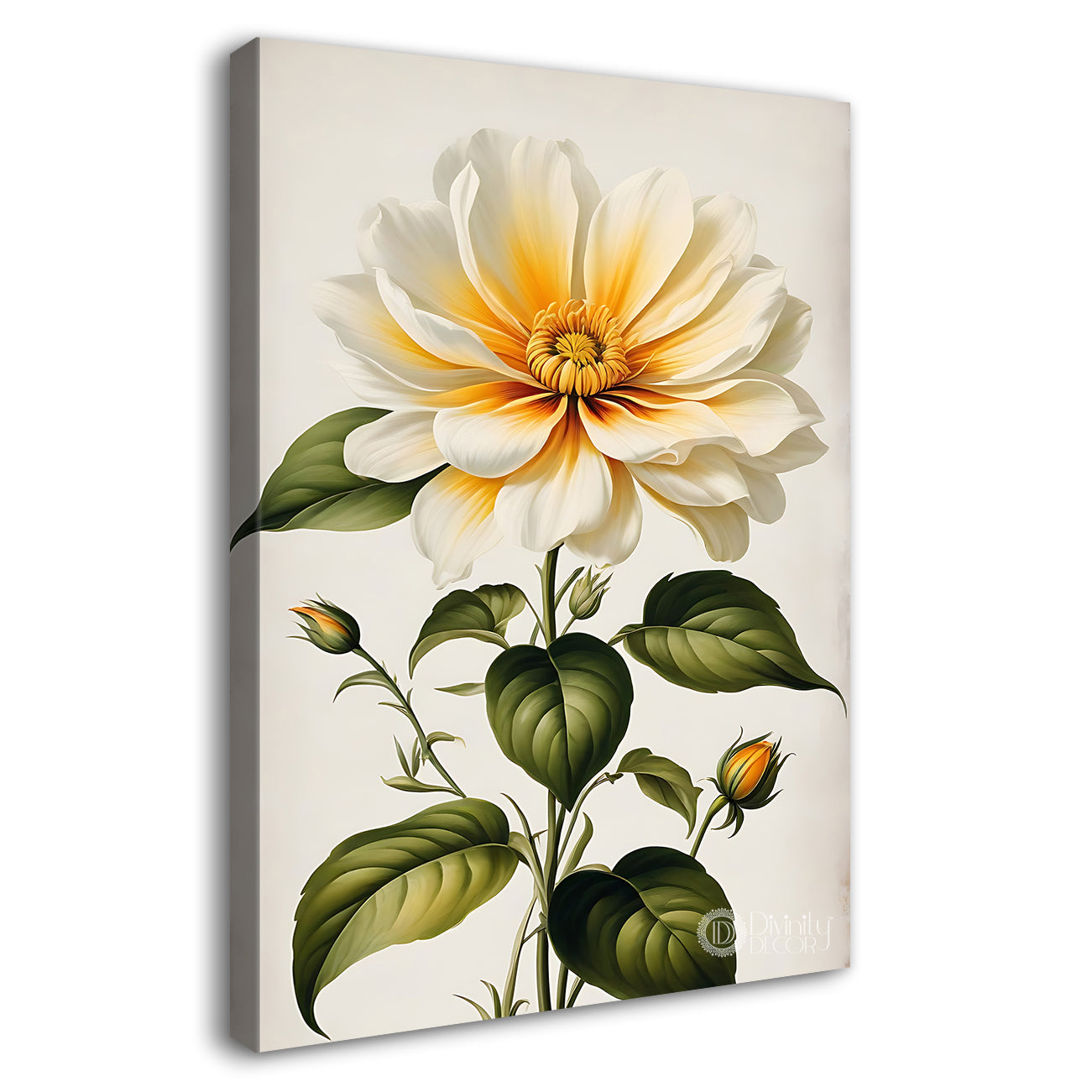 White flowers in grey textured painting - Flower-V-669