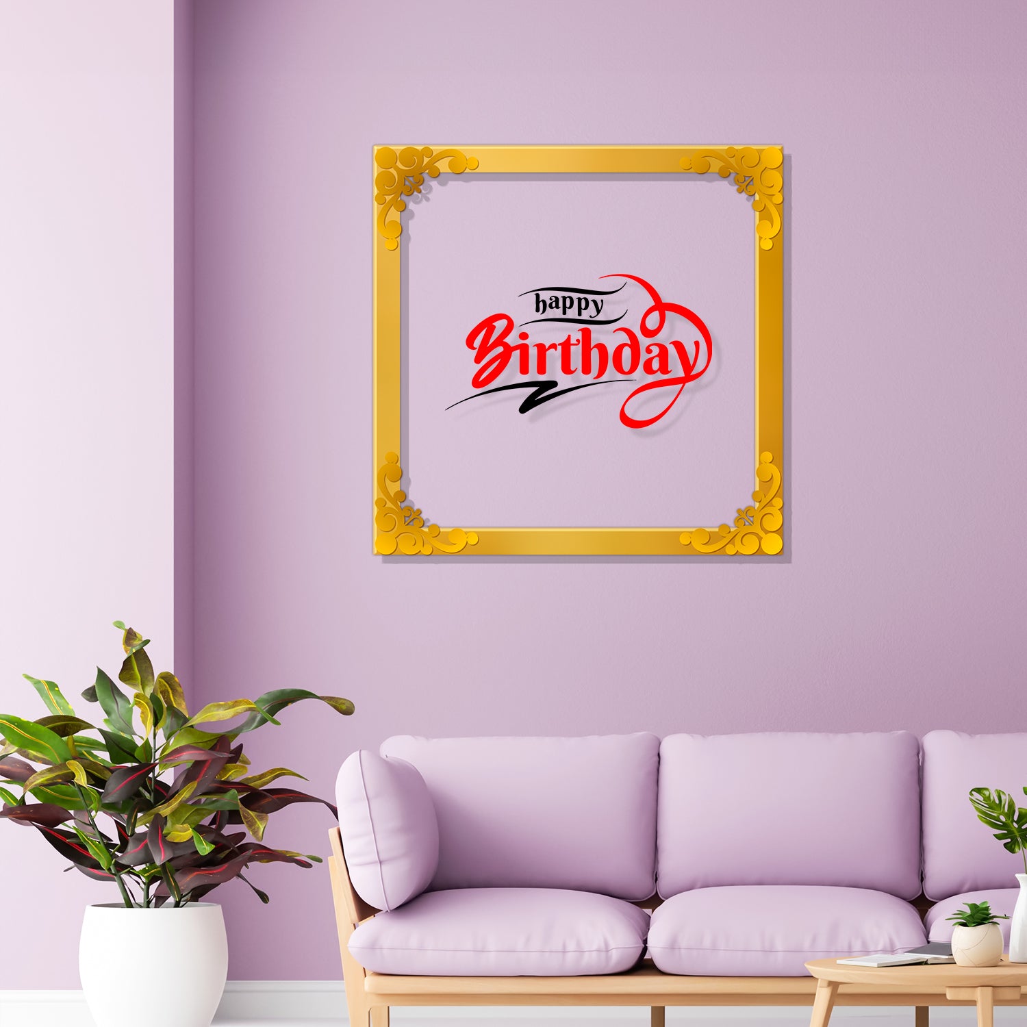 Happy birthday Golden Plaque for Gifting, Wall Decor Clear UV print with Golden Border-66