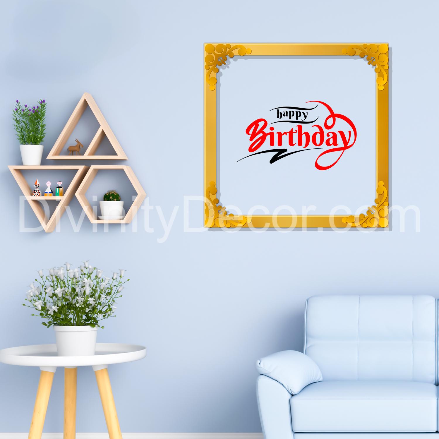 Happy birthday Golden Plaque for Gifting, Wall Decor Clear UV print with Golden Border-66
