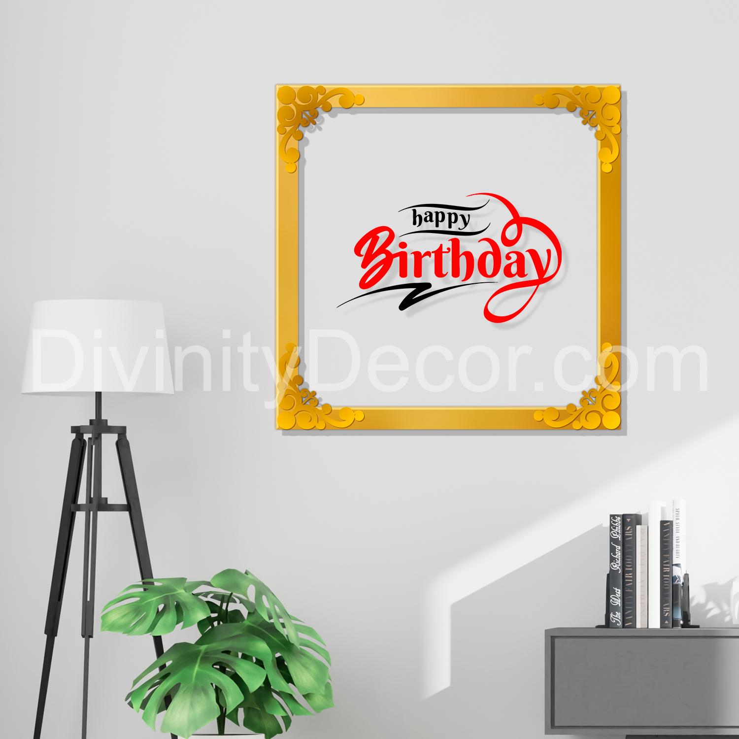 Happy birthday Golden Plaque for Gifting, Wall Decor Clear UV print with Golden Border-66