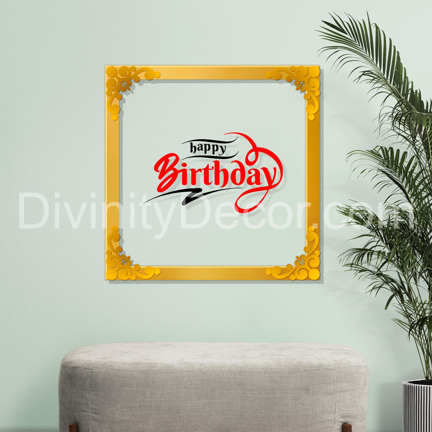 Happy birthday Golden Plaque for Gifting, Wall Decor Clear UV print with Golden Border-66