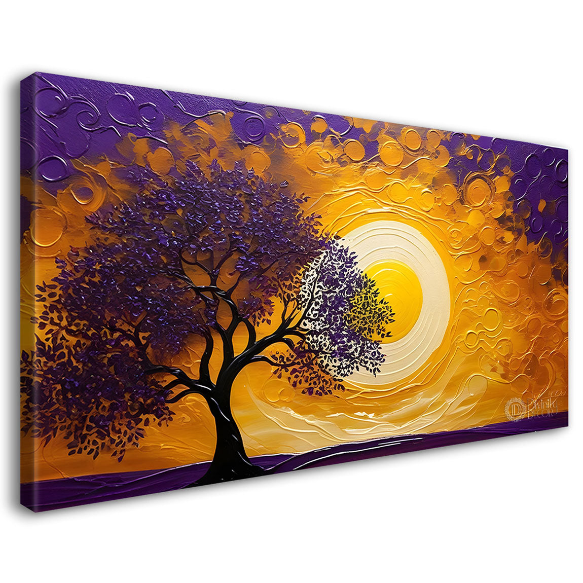 Purple tree in bright textured modern art Canvas Painting - Design - Tree-66