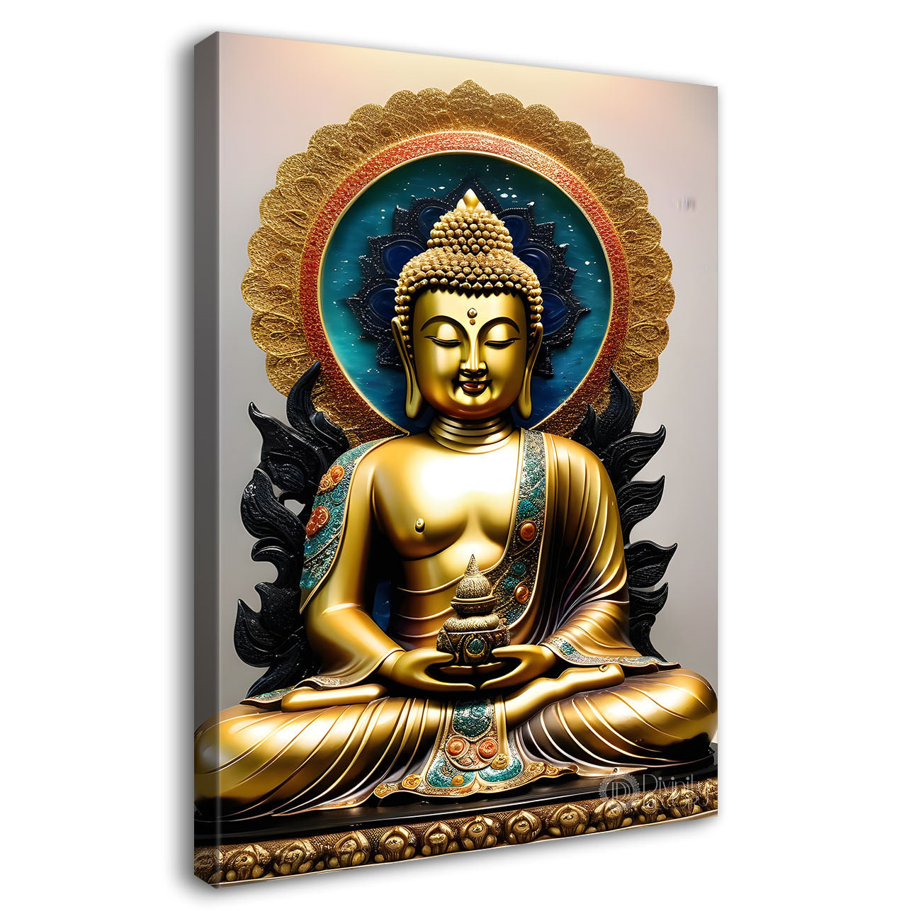 Golden buddha with blue chakra background painting - Buddha-V-66