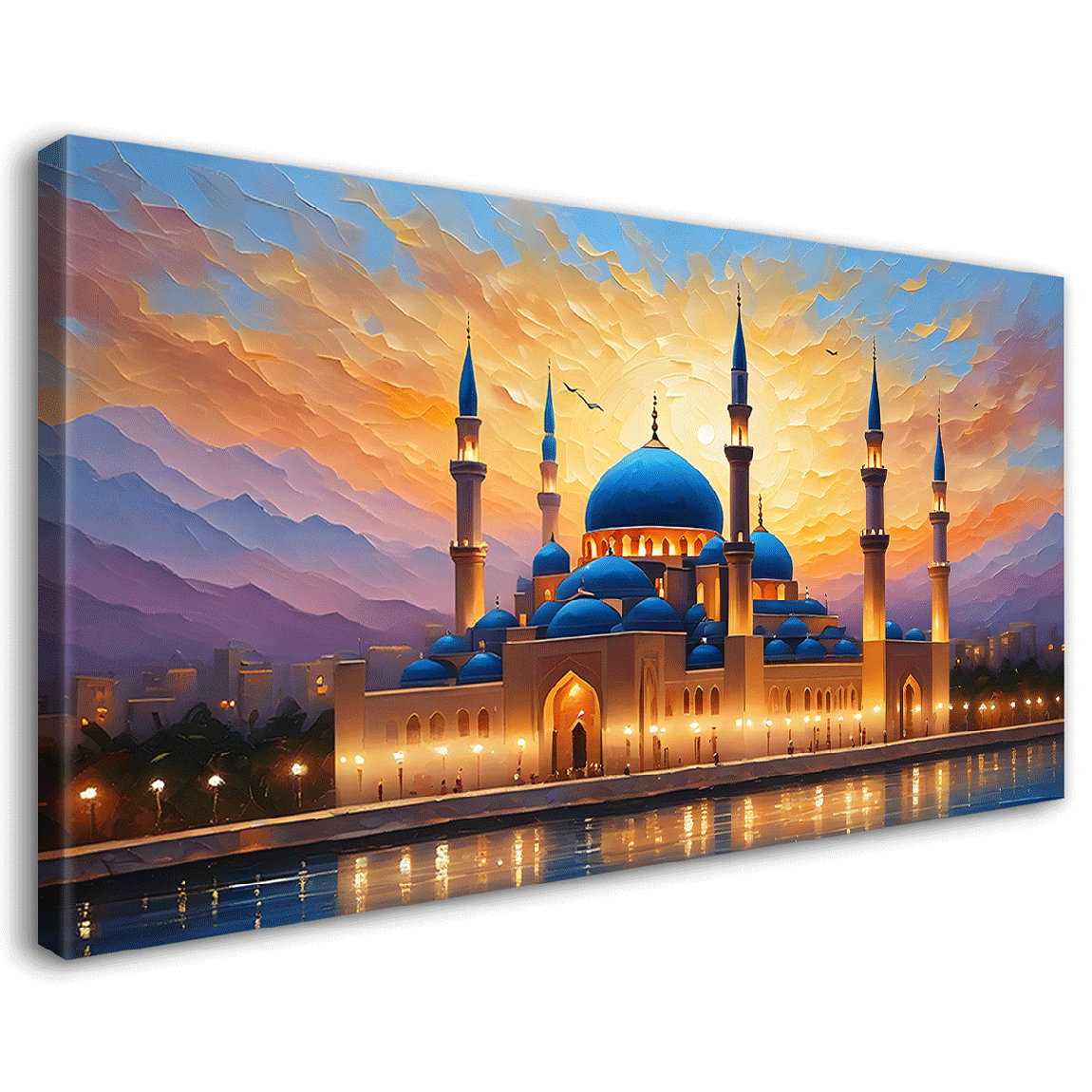 Beautiful Islamic mosque with sunset textured oil painting Canvas Painting - Islamic paintings - 67