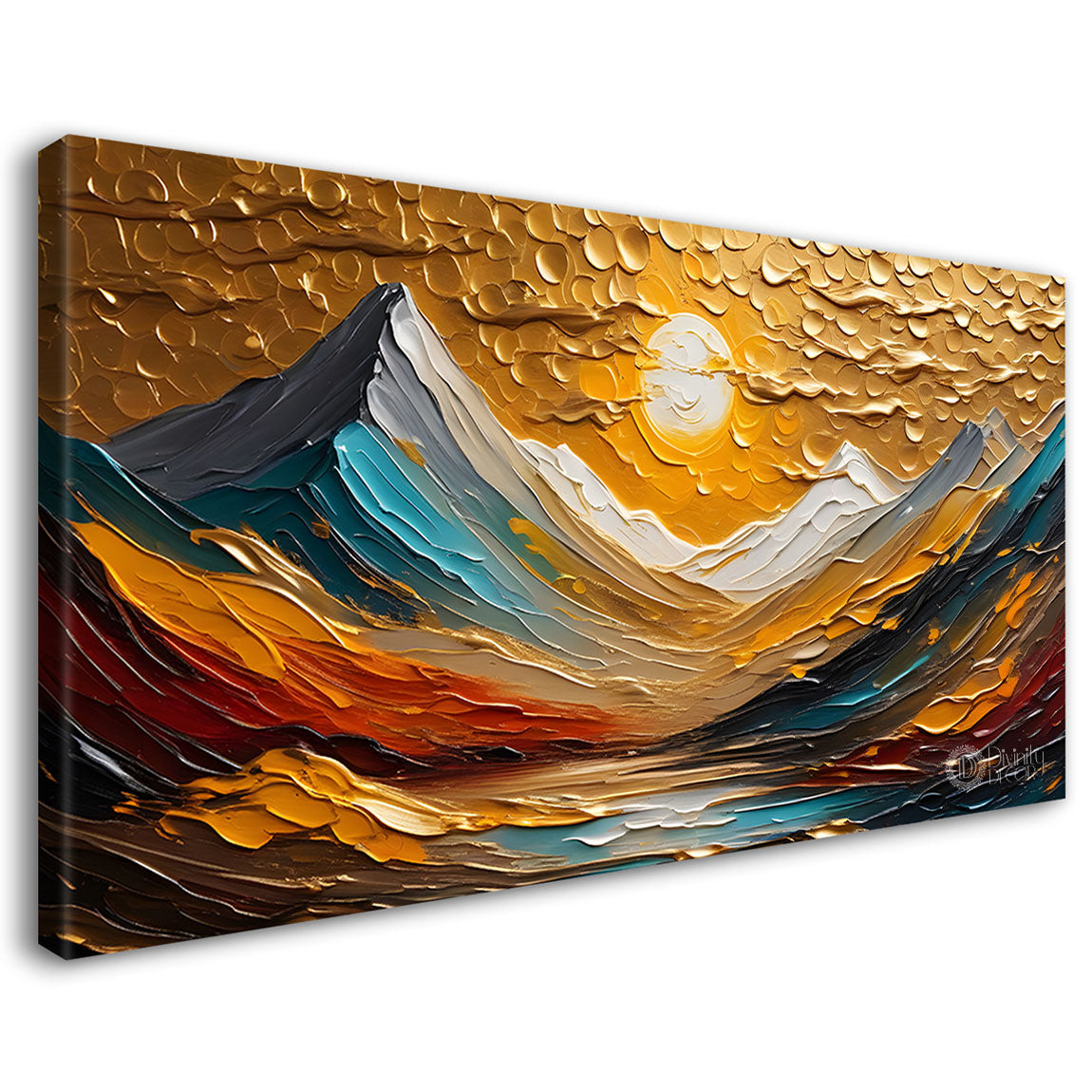 Mountains with sun and lake painting Canvas Painting - Nature Art -670