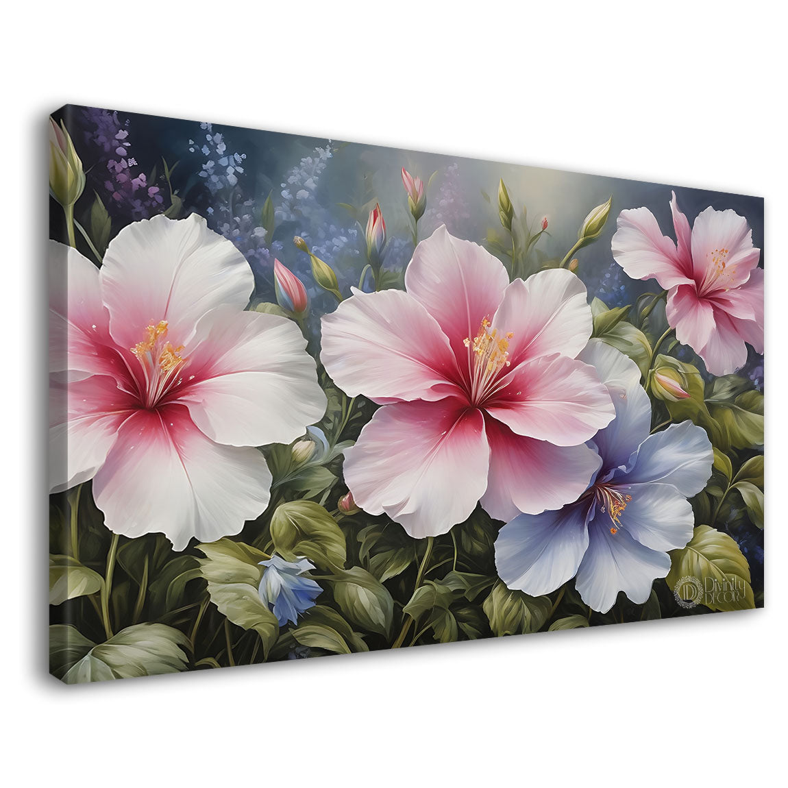 Pink flowers in grey background canvas painting- Flower-671