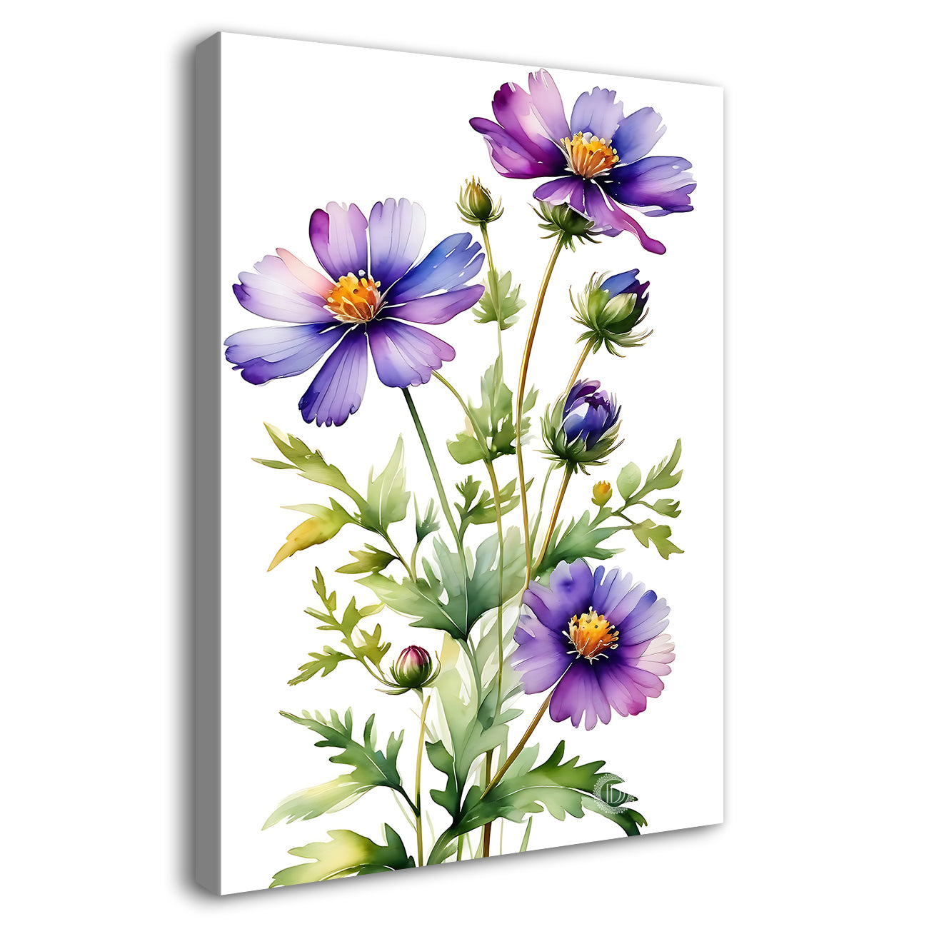 Purple flowers in white textured background painting - Flower-V-671
