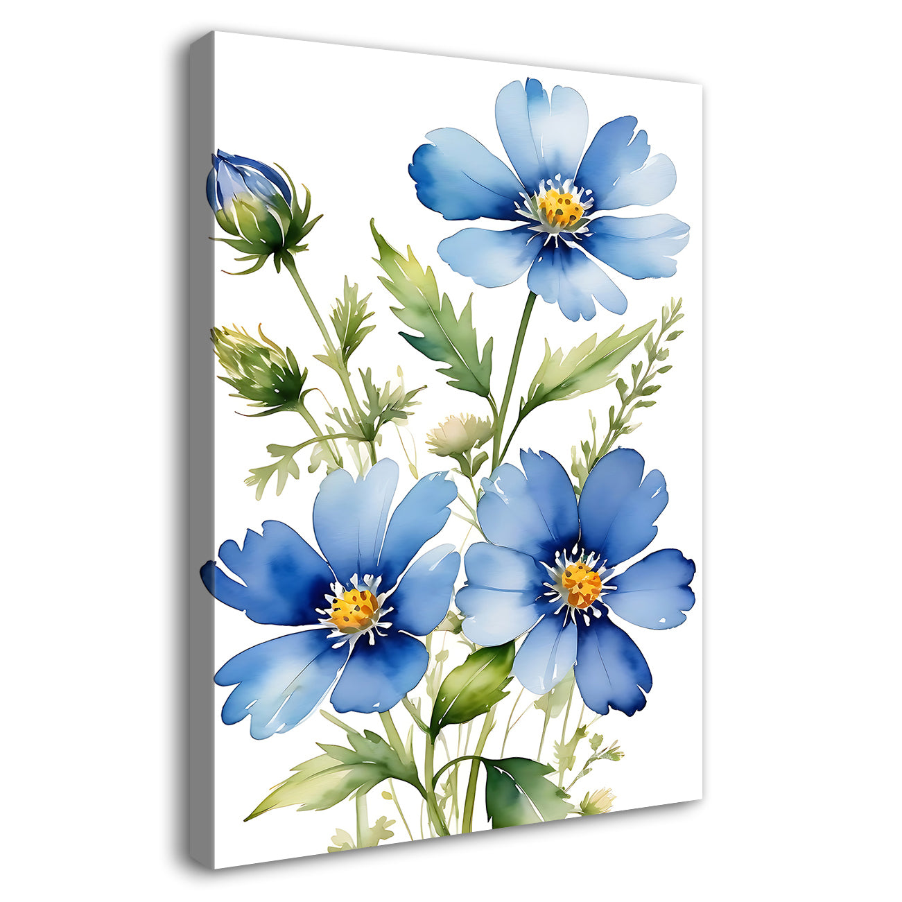 Blue flowers in white textured background painting - Flower-V-672