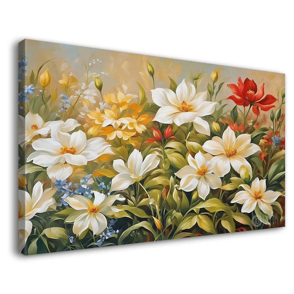 White flowers in light background canvas painting- Flower-673