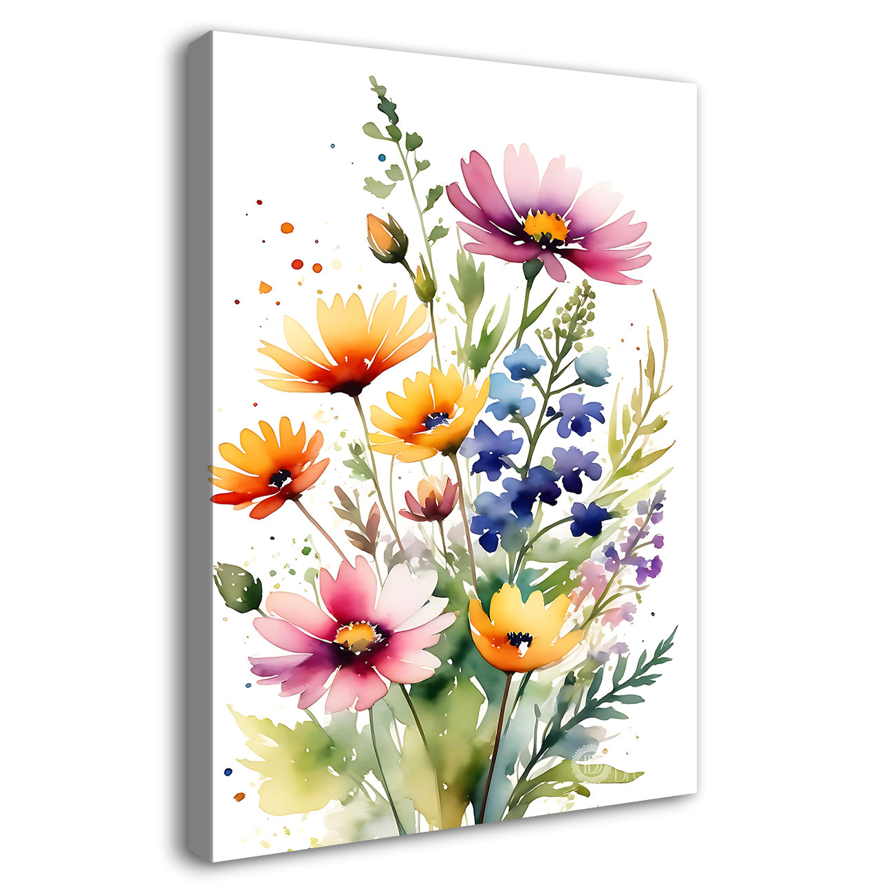 Colourful flowers in white textured background painting - Flower-V-673