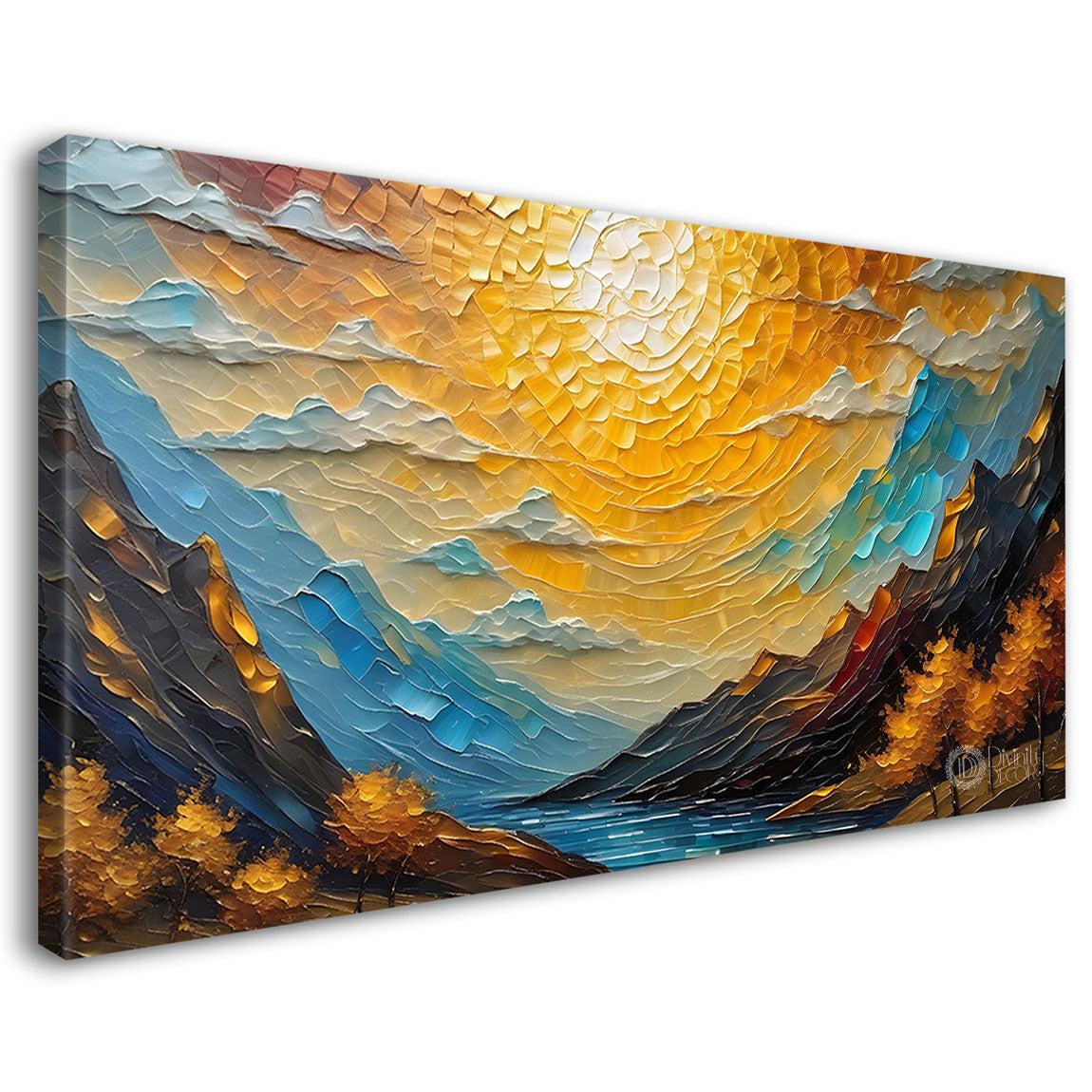 Mountains with sun textured painting Canvas Painting - Nature Art -673