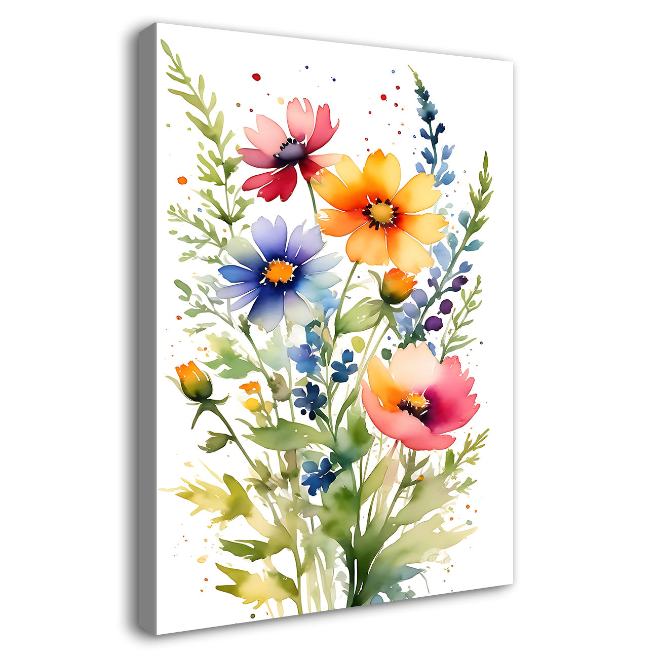 Colourful flowers in white textured background painting - Flower-V-674