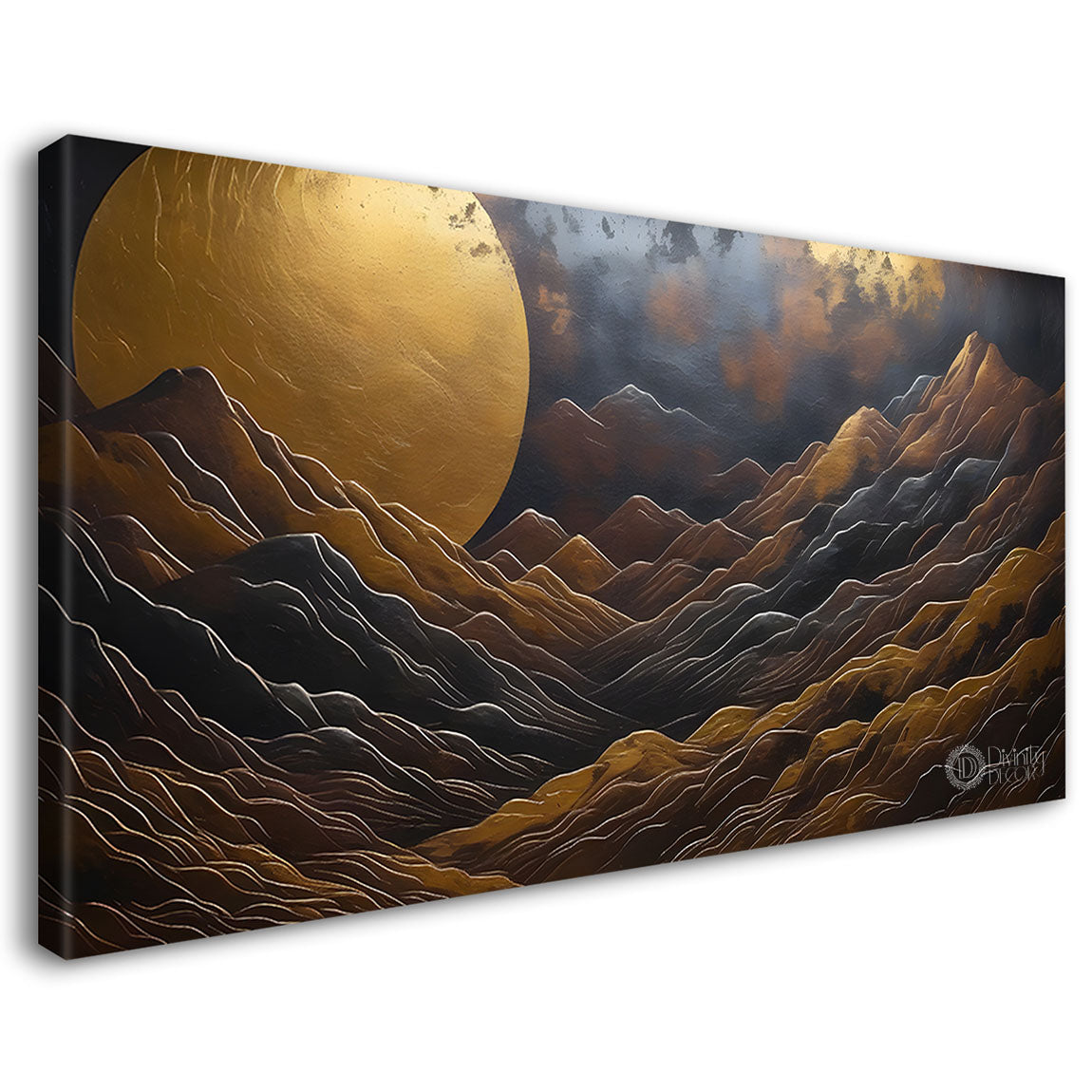 Mountains with golden moon painting Canvas Painting - Nature Art -676