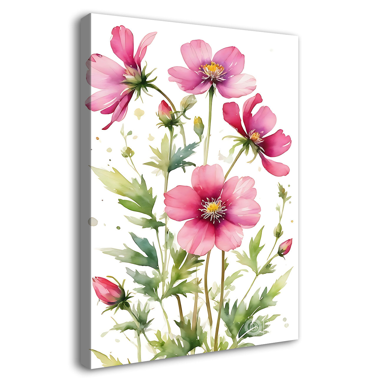 Pink flowers in white textured background painting- Flower-V-676