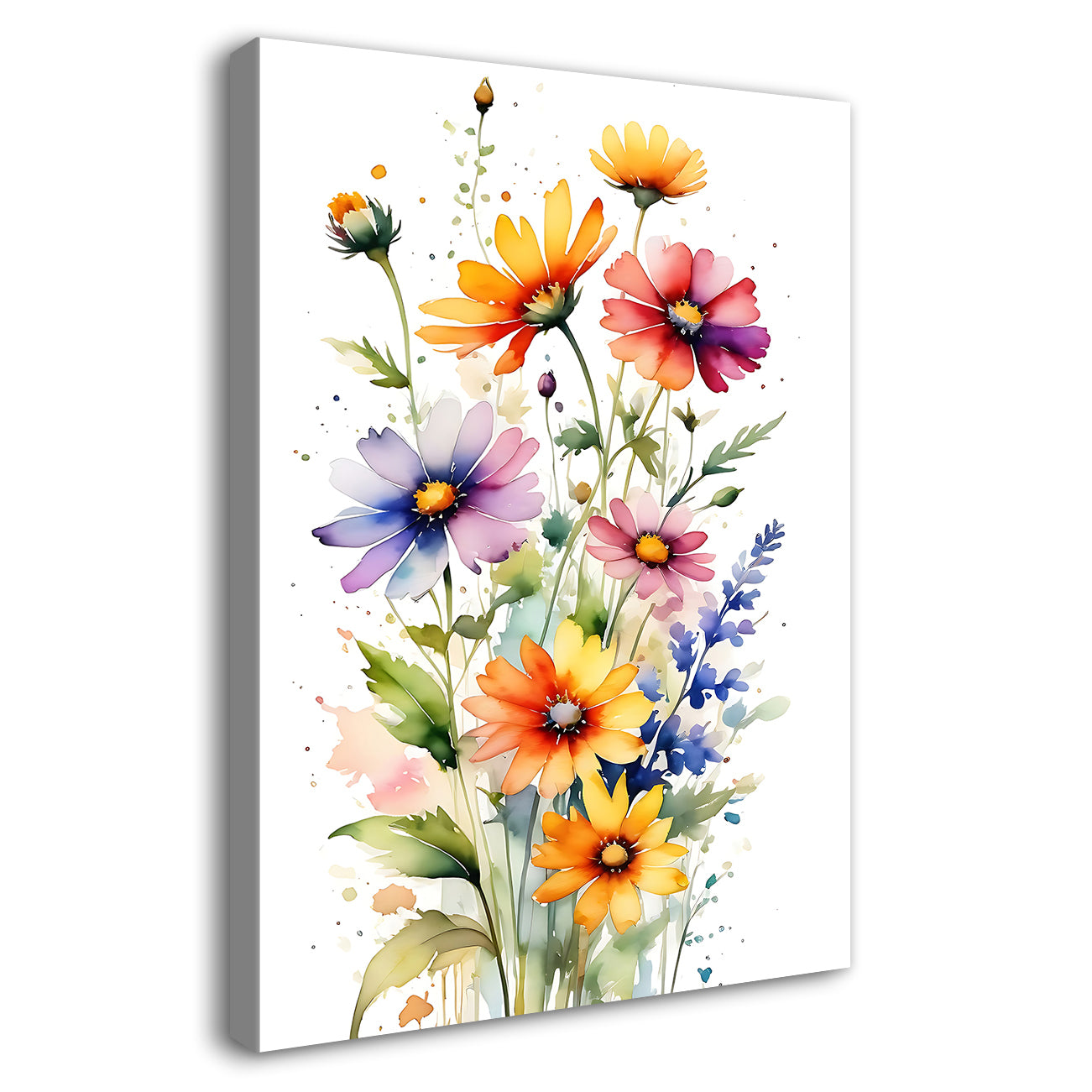 Colourful flowers in white textured background painting - Flower-V-678