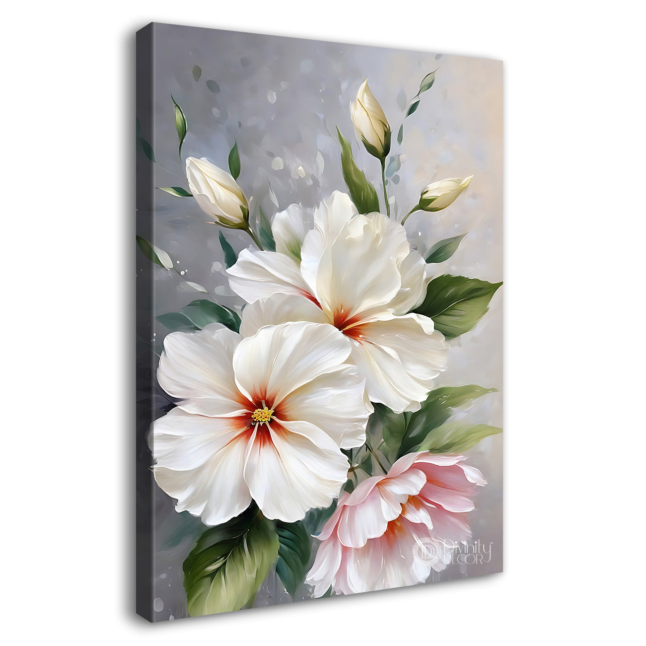 White flowers in grey textured painting - Flower-V-679