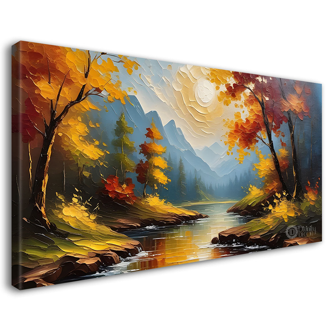 Trees with lake painting Canvas Painting - Nature Art -679