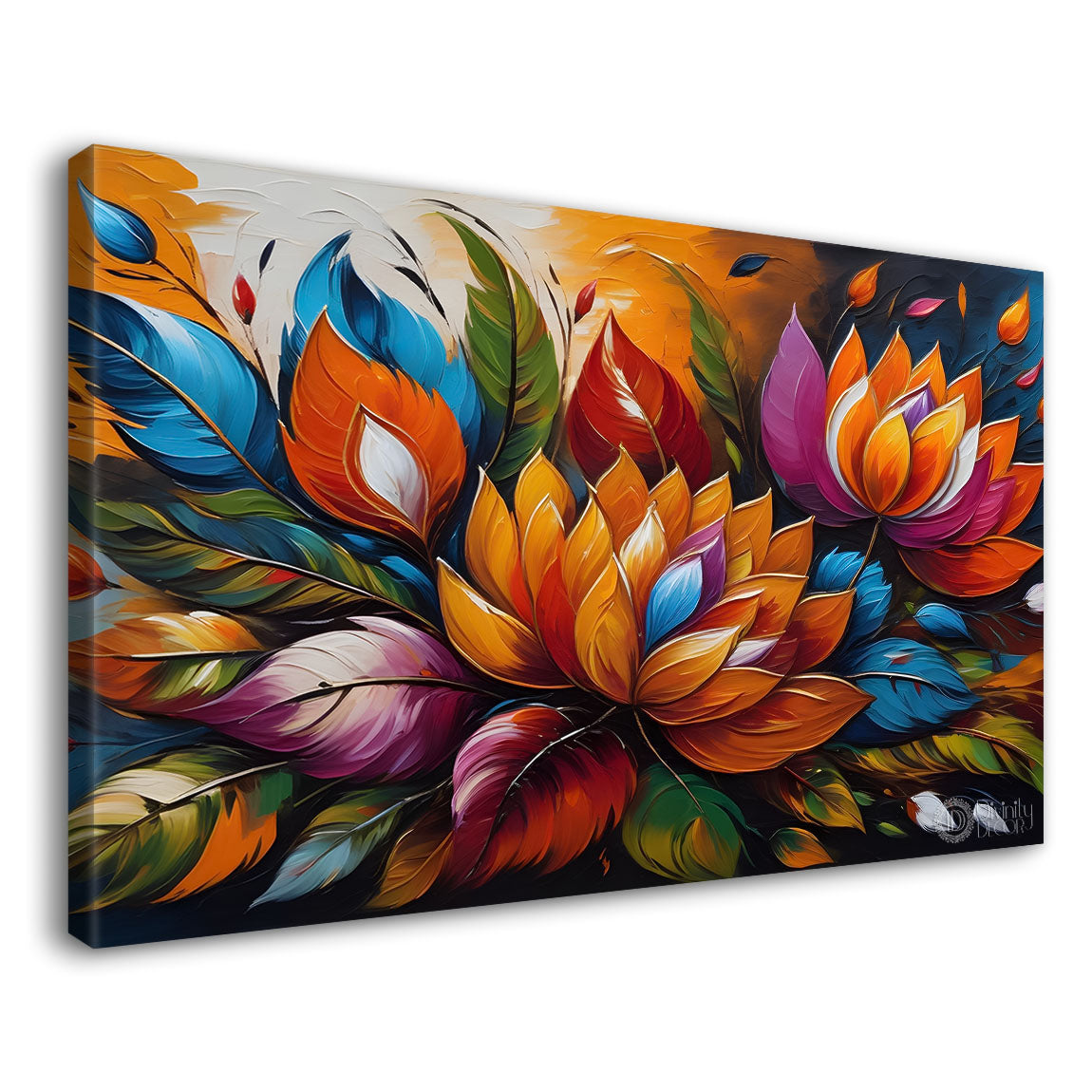 Colorful flowers with blue textured background painting- Design - Flower-67