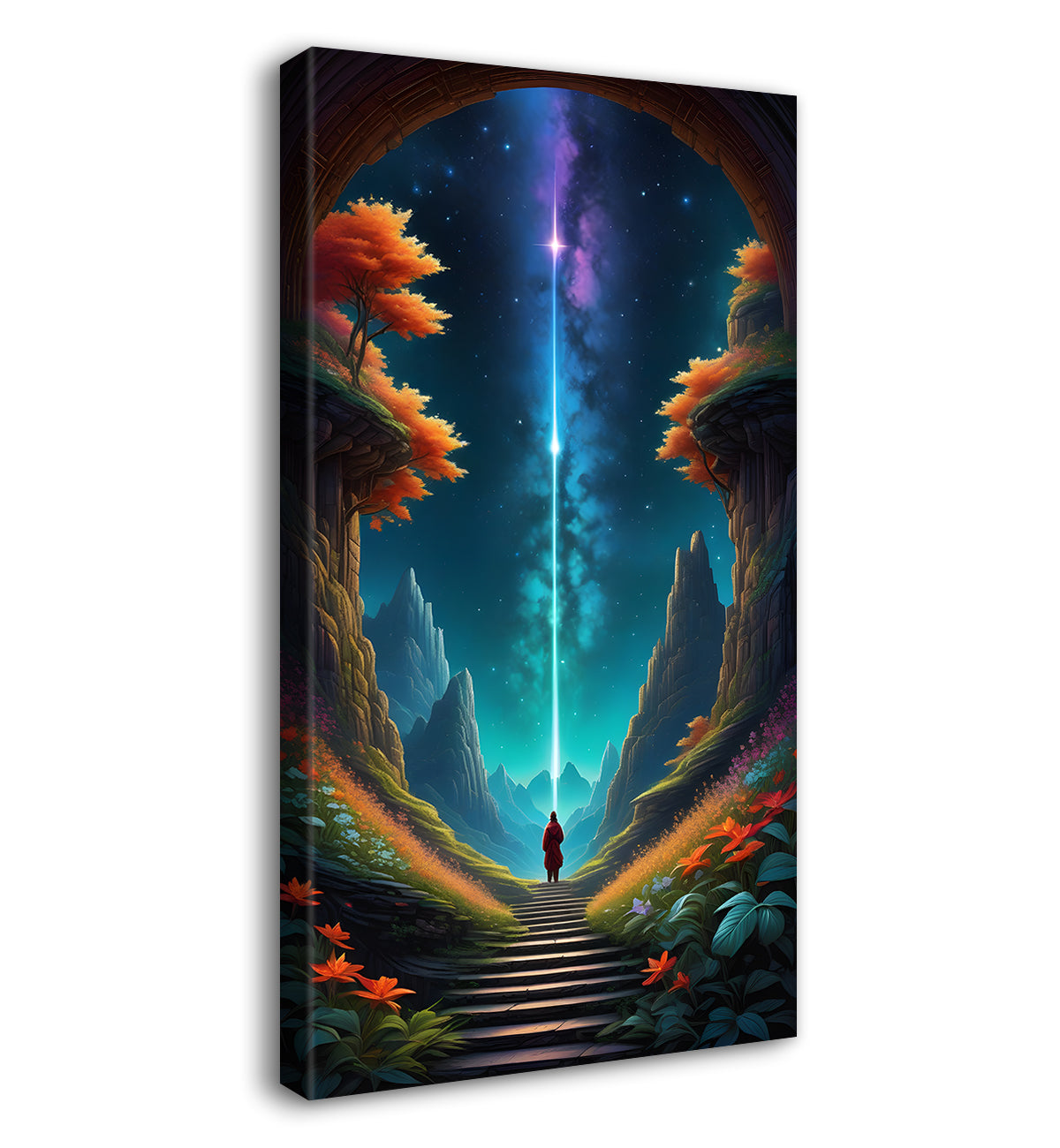 Man standing inmountisn with colourful background textured natural art Canvas Painting - Nature Art -V-67