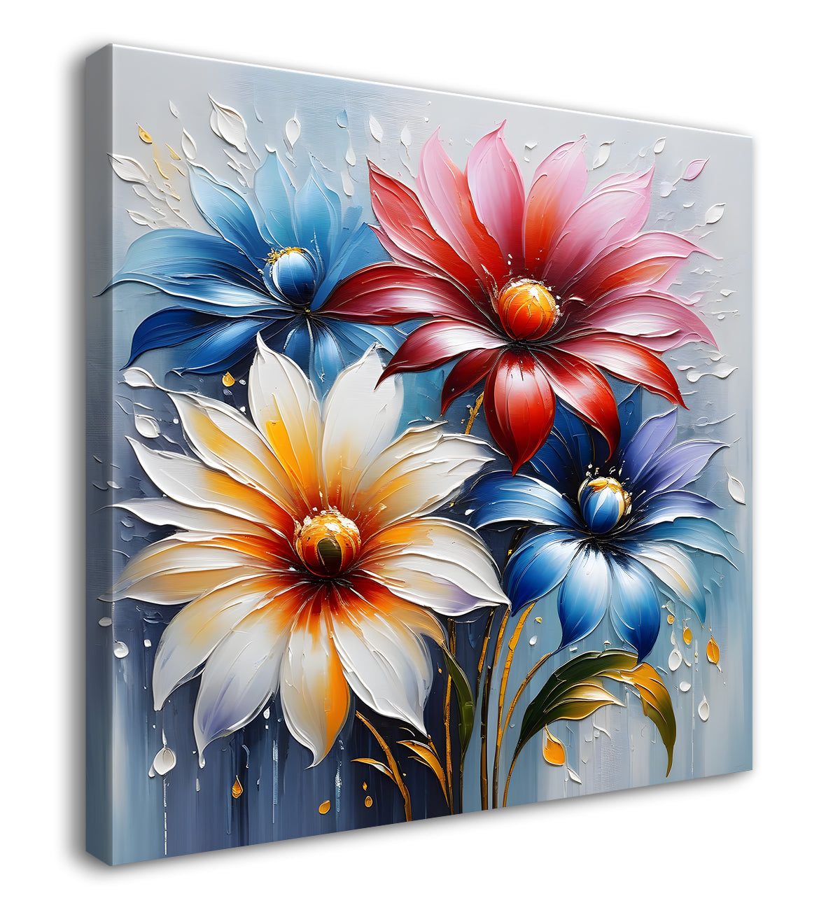 Colourful flowers in grey background textured painting  - Flower-S-67