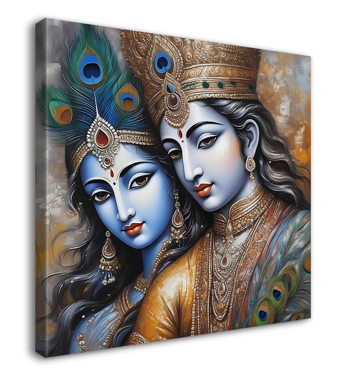 Krishna and Radha with grey and brown textured oil  Canvas Painting 24X24- Design - Krishna-S-67