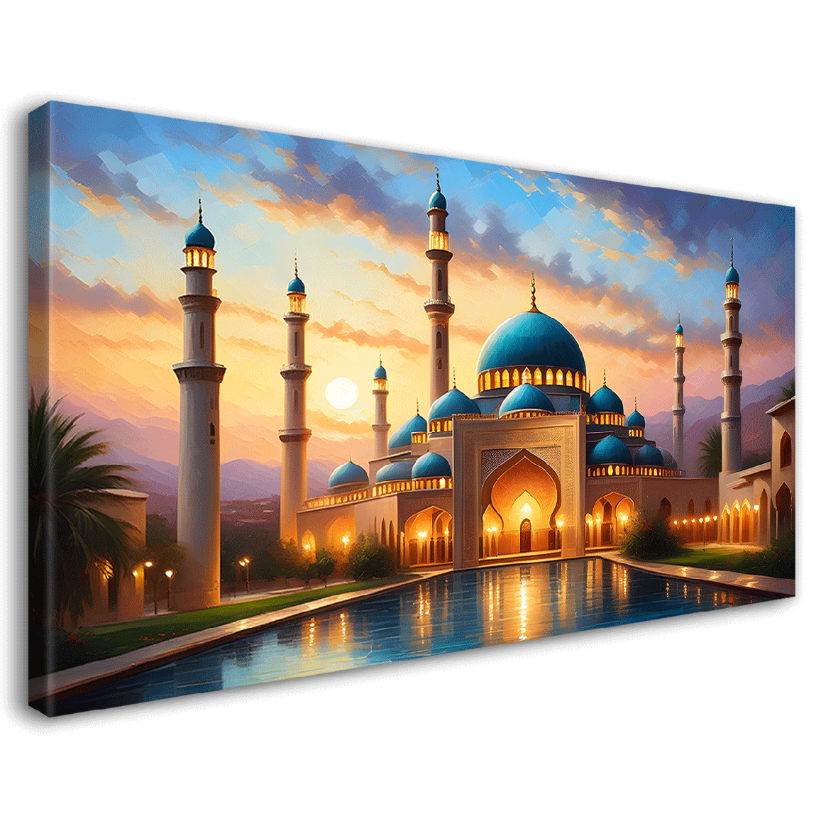 Beautiful Islamic mosque with sunset textured oil painting Canvas Painting - Islamic paintings - 68