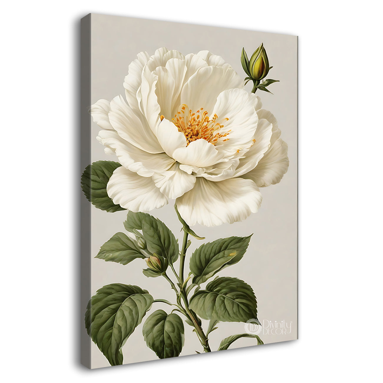 White flowers in grey textured painting - Flower-V-680