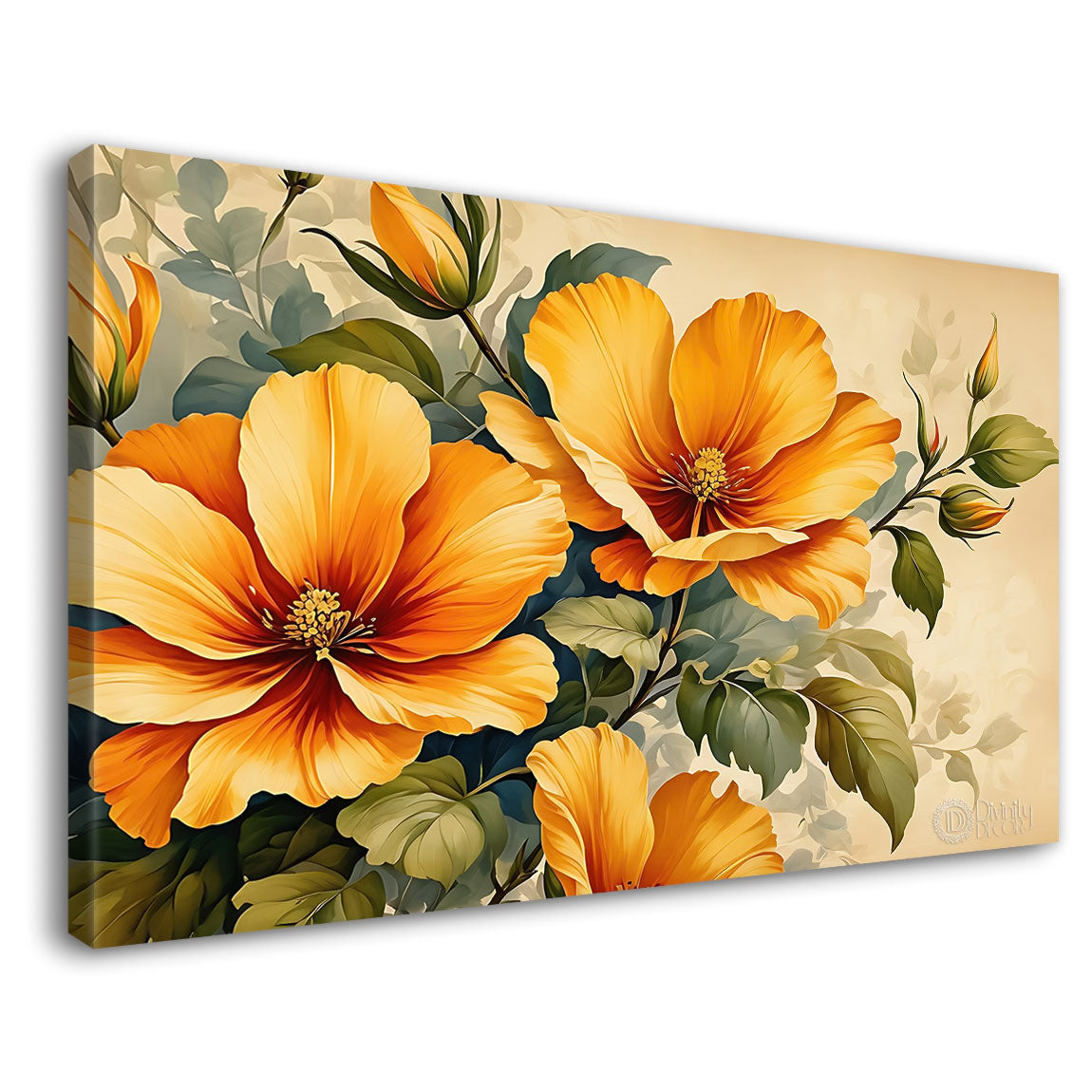 Yellow flowers in light background canvas painting- Flower-681