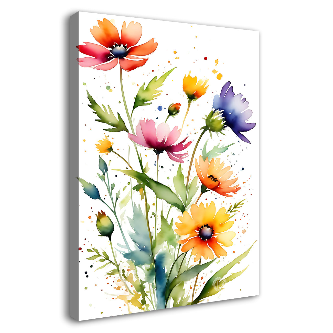 Colourful flowers in white textured background painting - Flower-V-681