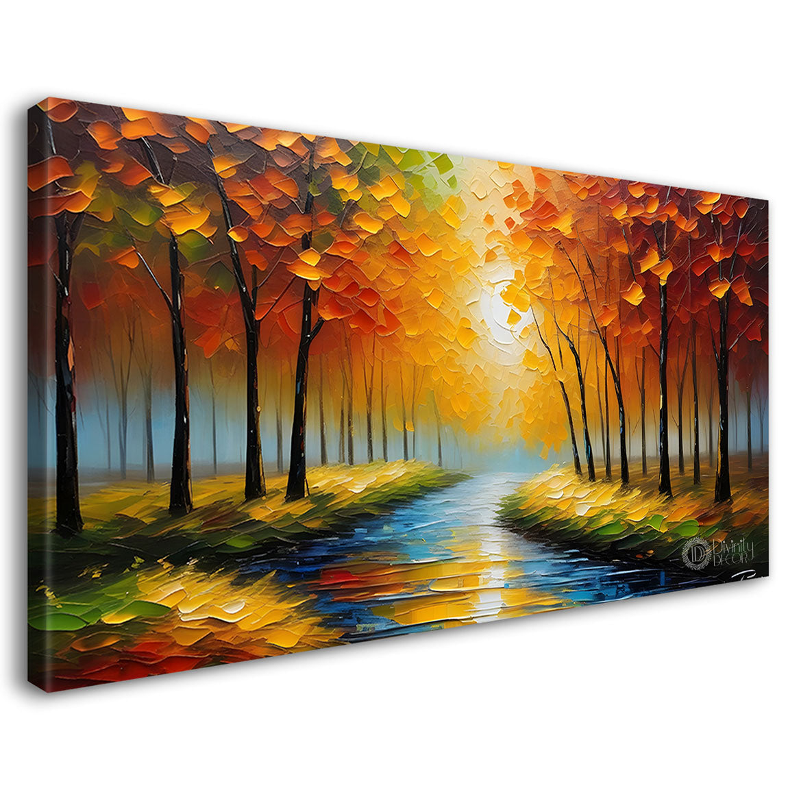 Orange trees with lake painting Canvas Painting - Nature Art -681