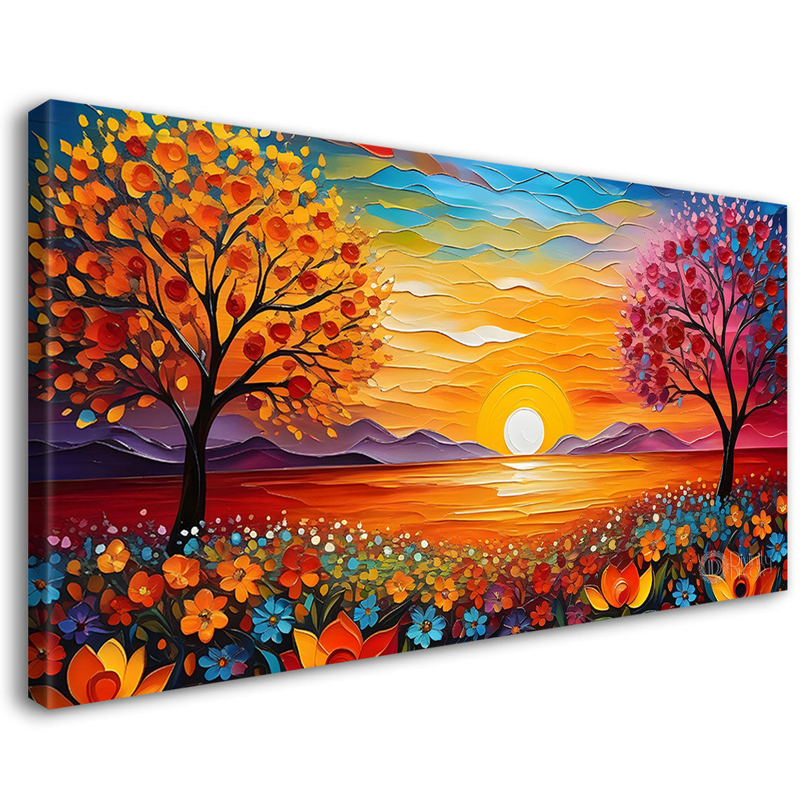 Colorful trees with sunrise painting art Canvas Painting - Nature Art -682