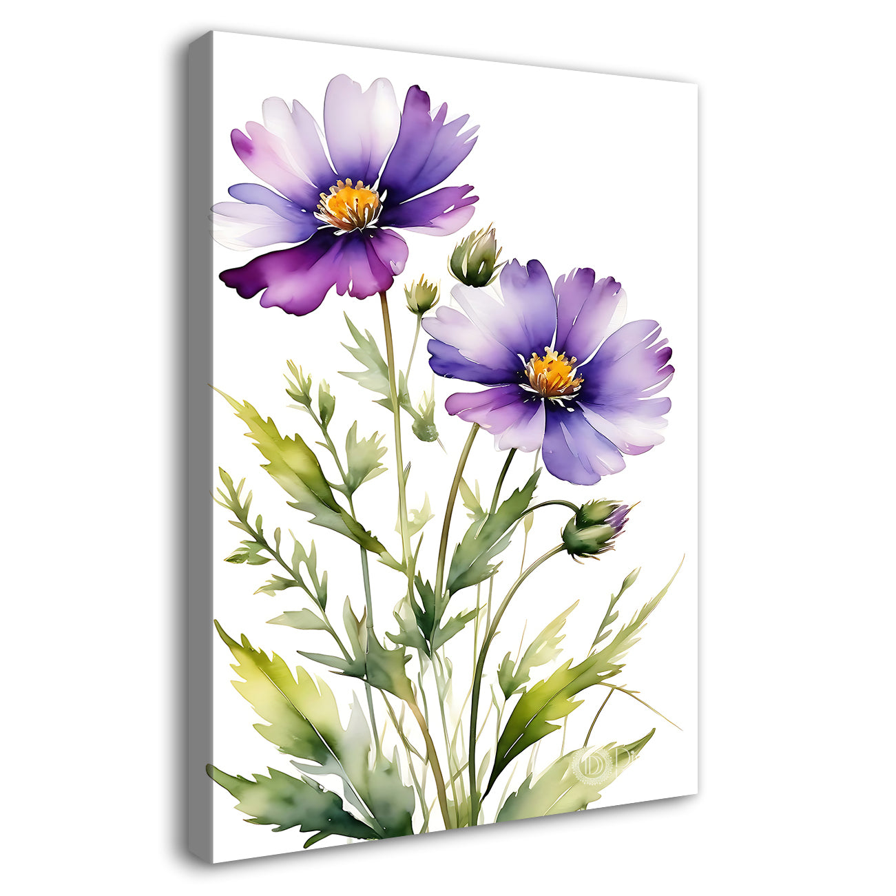 Purple flowers in white textured background painting - Flower-V-682